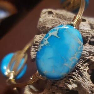 Turquoise and Gold Wire Wrapped HBB Bracelet